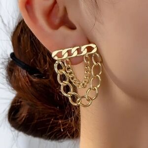 NEW! 14K Gold Plated Elegant Chain Link Drop Post Earrings